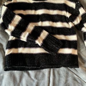 white and black striped sweater
